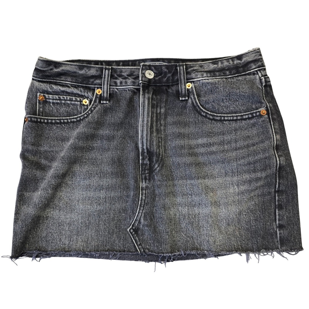Abercrombie Fitch Low Rise Micro Mini Skirt Black Denim Y2K Womens 27